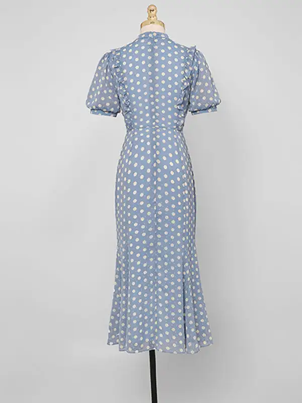 Chiffon Polka Puff Long Dress