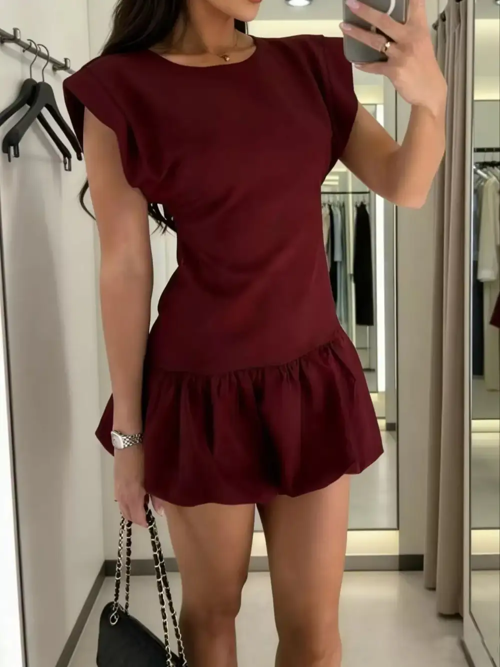 Layered Detail Ruffle Mini Dress