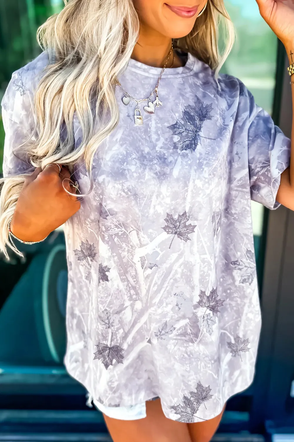 Gray Camouflage Woodland Print Drop Tee