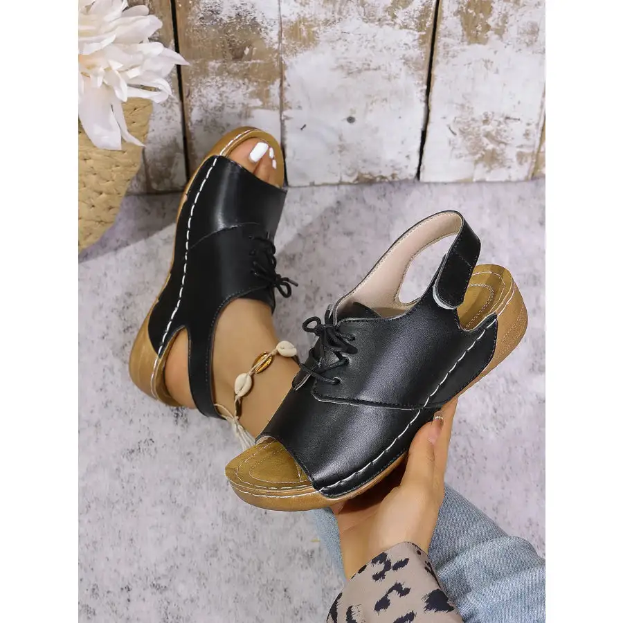 Casual Peep Toe Lace Up Comfort Sandals