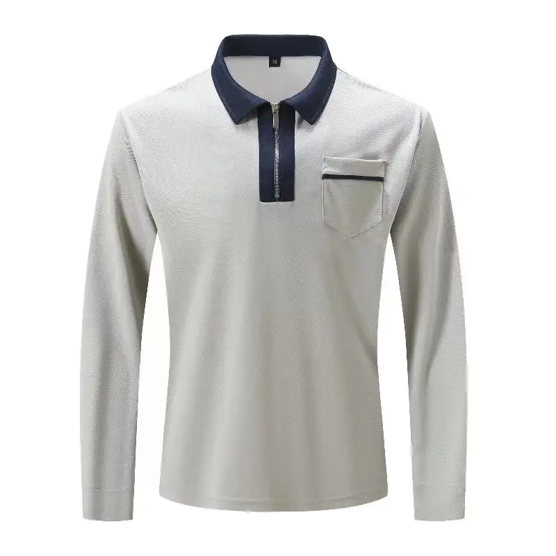 Stand Collar Chest Pocket Long Sleeve Polo Shirt