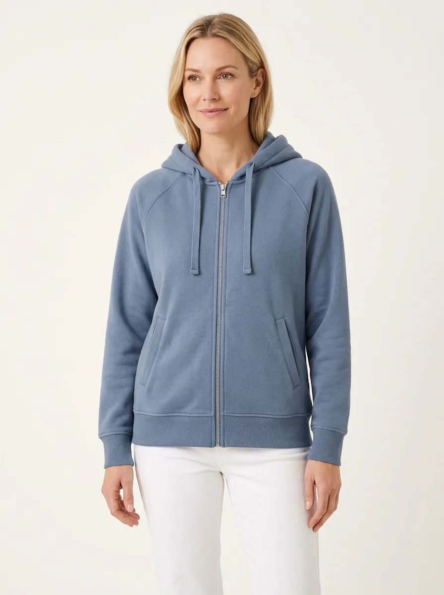 Women's Raglan Full-Zip Drawstring Welt-Pocket Hoodie