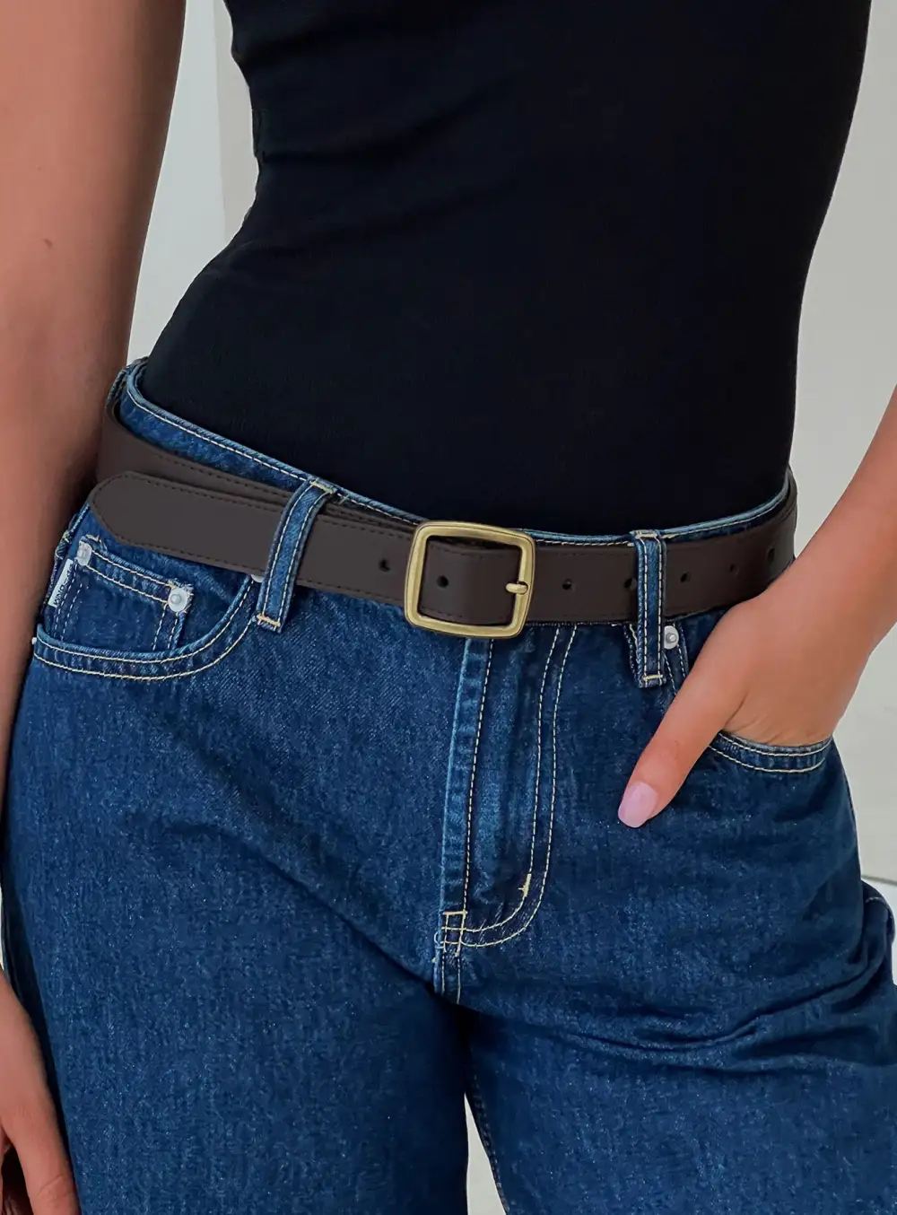 Defined Buckle Faux Leather Belt
