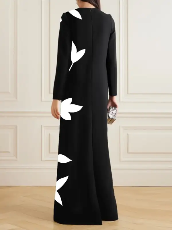 Sleeves Color Long Neck Maxi Dress