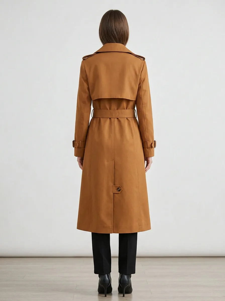 Women's Polished Double-Breasted Belted Classic Long Trench Coat