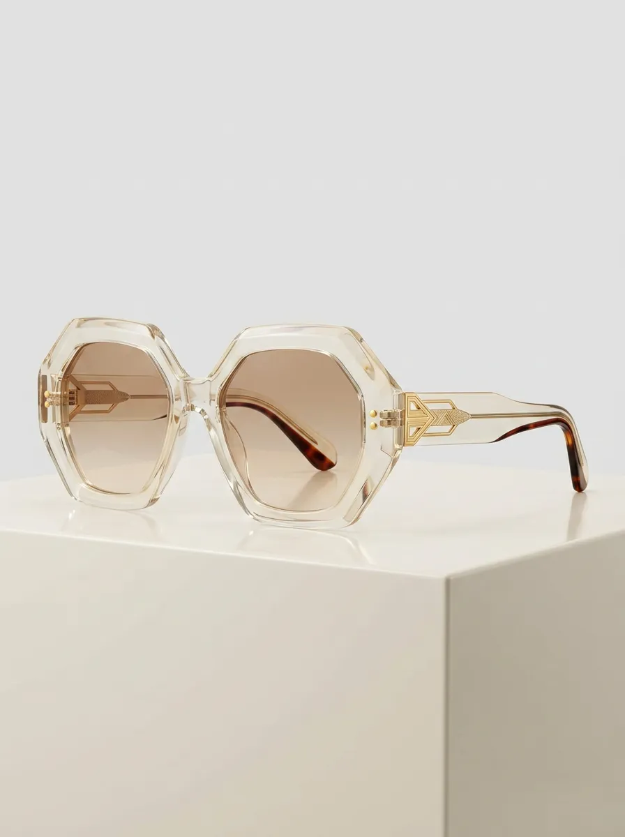 Women's Vintage Geometric Clear Frame Brown Gradient Sunglasses