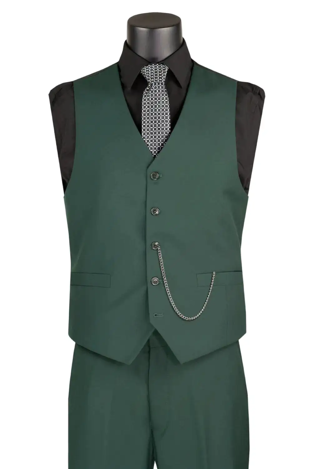 Hunter Green Slim Fit Textured Solid Single Breasted Five Button Dress Vest