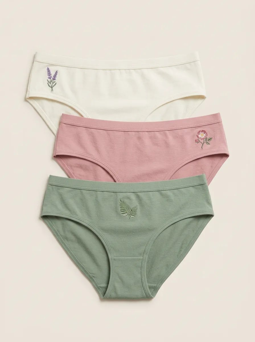 Women's Botanical Fern Floral Embroidered Brief Set