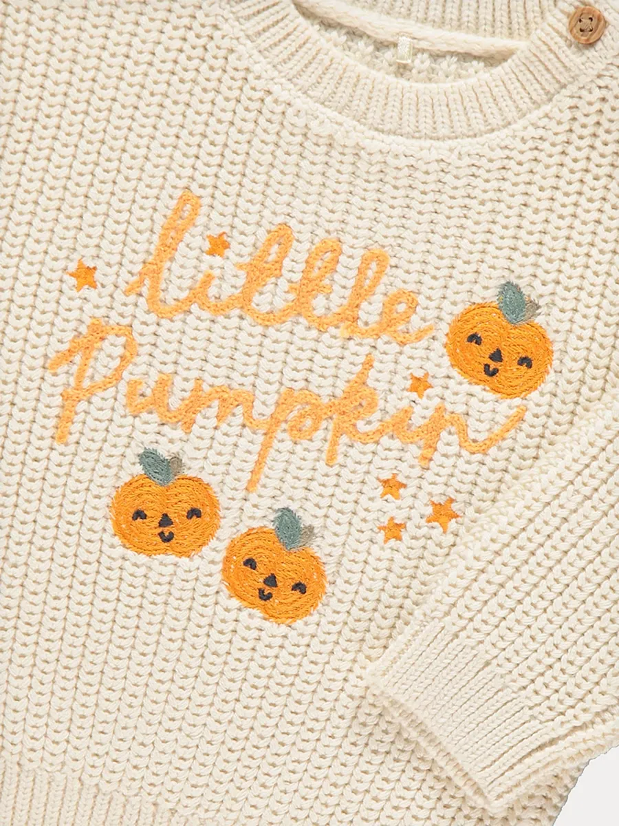 Cream Little Pumpkin Embroidered Knitted Jumper