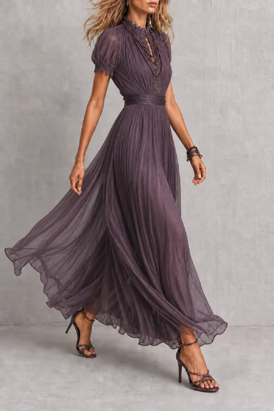 Lace Trim Lace Maxi Dress