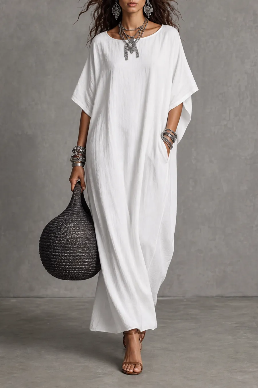 Modern Batwing Sleeve Maxi Dress