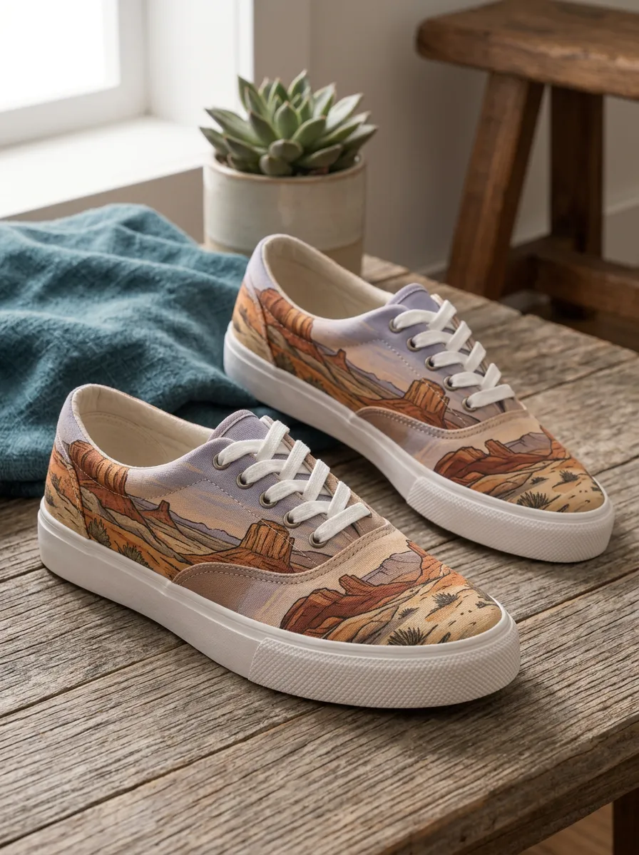 Men's Desert Landscape Western Printed Canvas Shoes