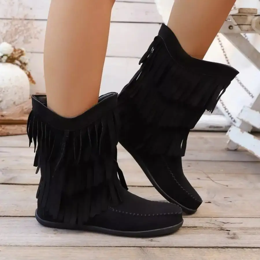 Refined Fringe Round Toe Boots