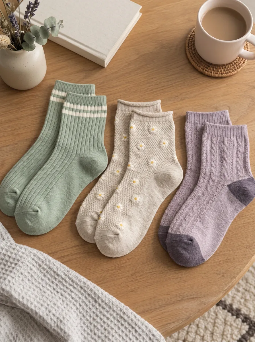 Women's Floral Daisy Striped Cable Knit Printed Socks Set