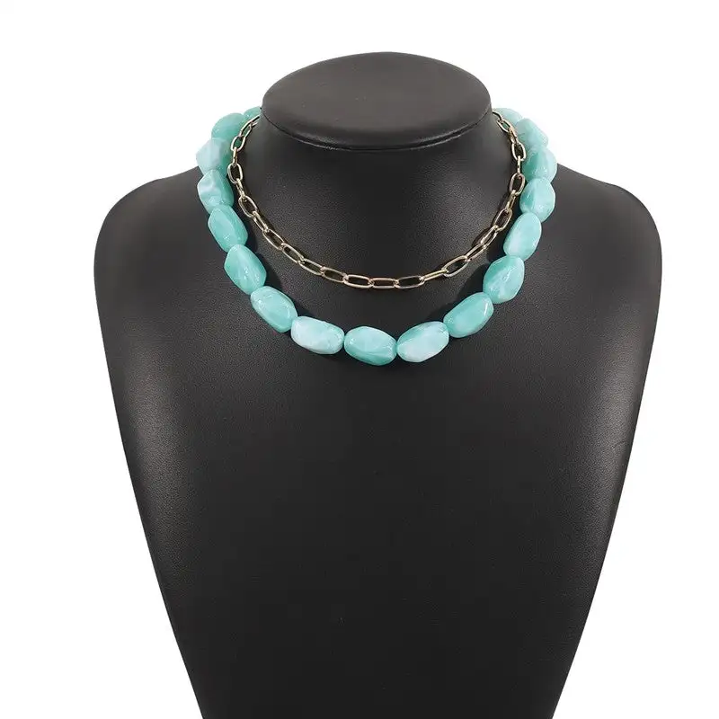Resin Bead Chain Layered Necklace