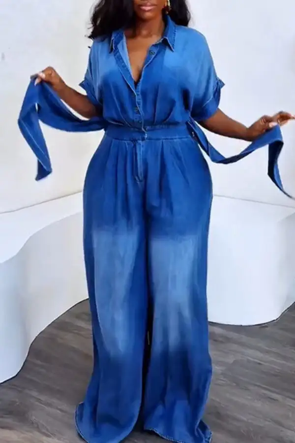 Lace-Up Wide-Leg Short Sleeve Jumpsuit