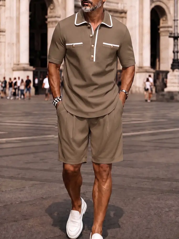 Contrast-Trim Woven Polo Shirt & Shorts Set