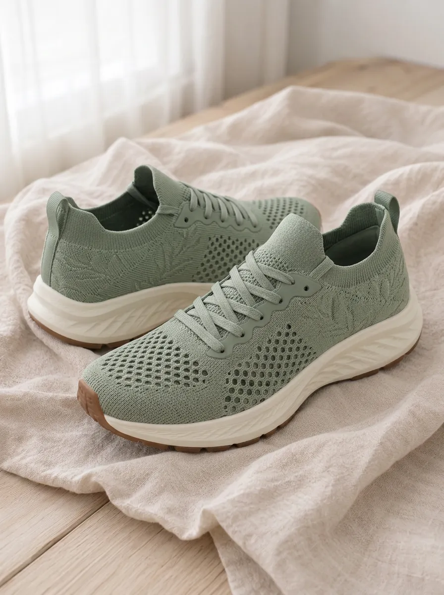 Women's Motion Leaf Pattern Knitted Running Shoes Sneakers
