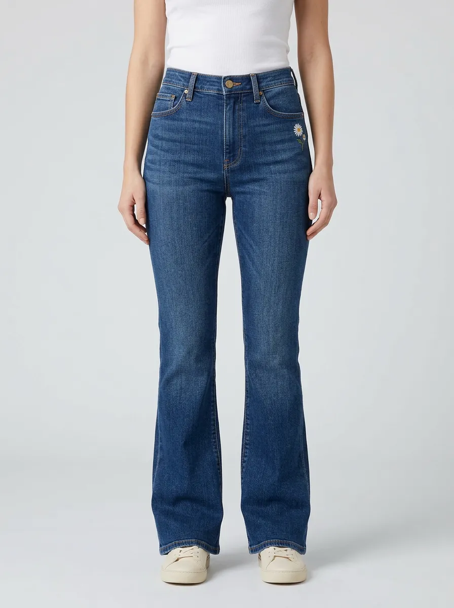 Women's Daisy Hip Embroidered High-Rise Flare Jeans