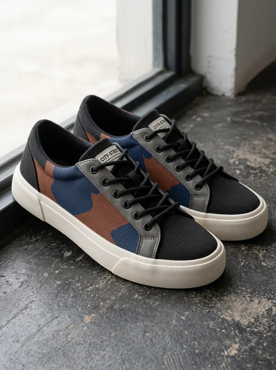 Men's Casual Fashion Colorblock Camo Printed Canvas Shoes