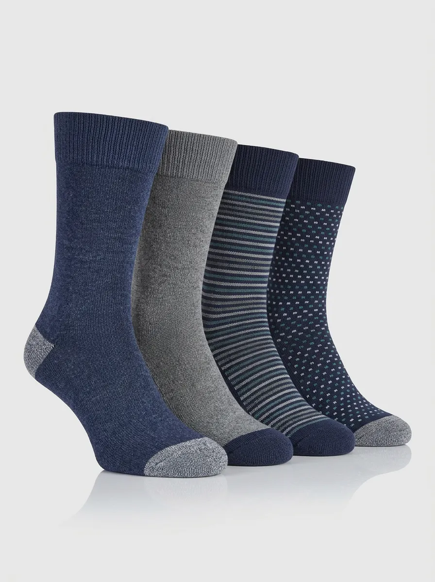 Striped Polka Dot Geometric Heathered Texture Men's Crew Socks Four-Pair Pack