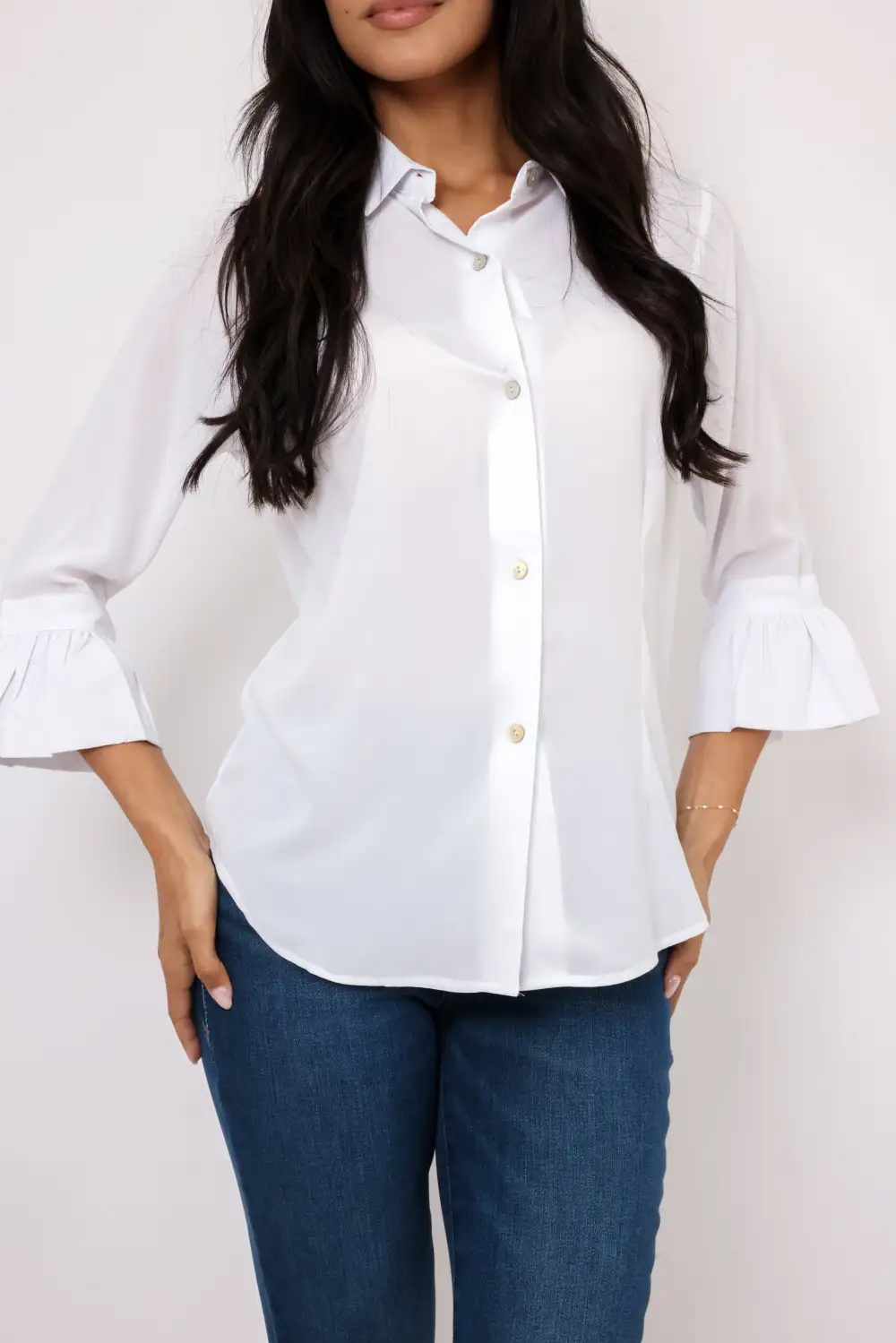 Button Ruffle Ruffled Blouse