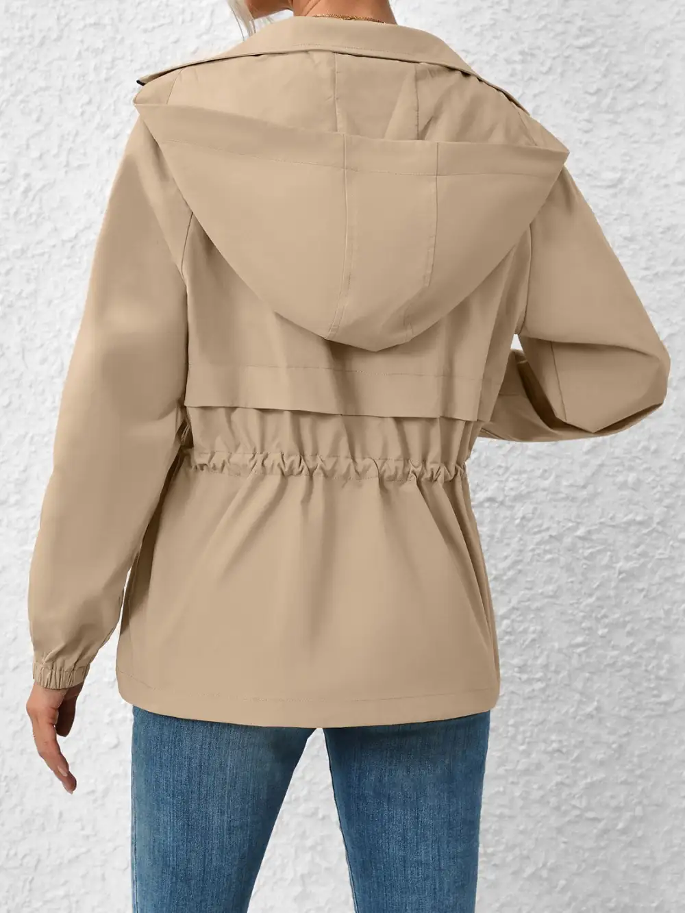 Drawstring Zip-up Hooded Jacket