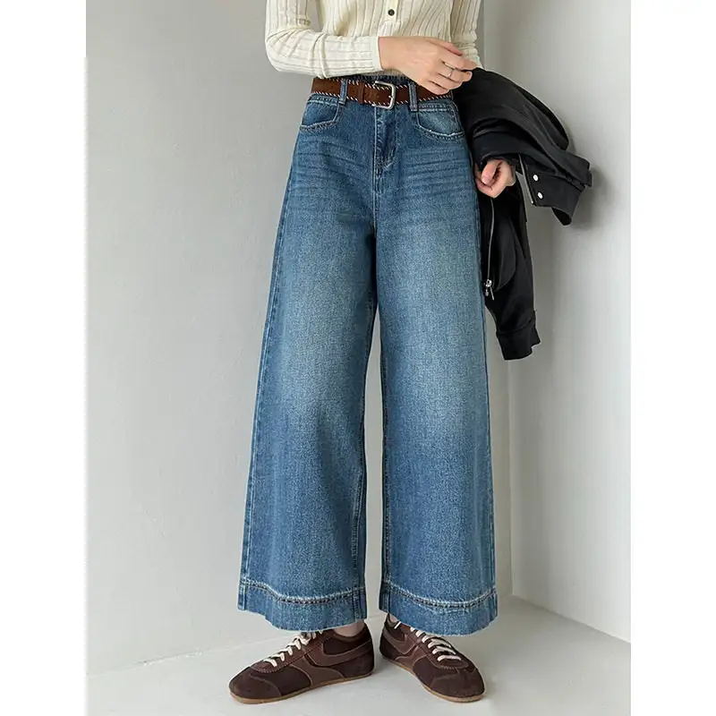 Pleated Vintage Loose Fit Straight Leg Jeans