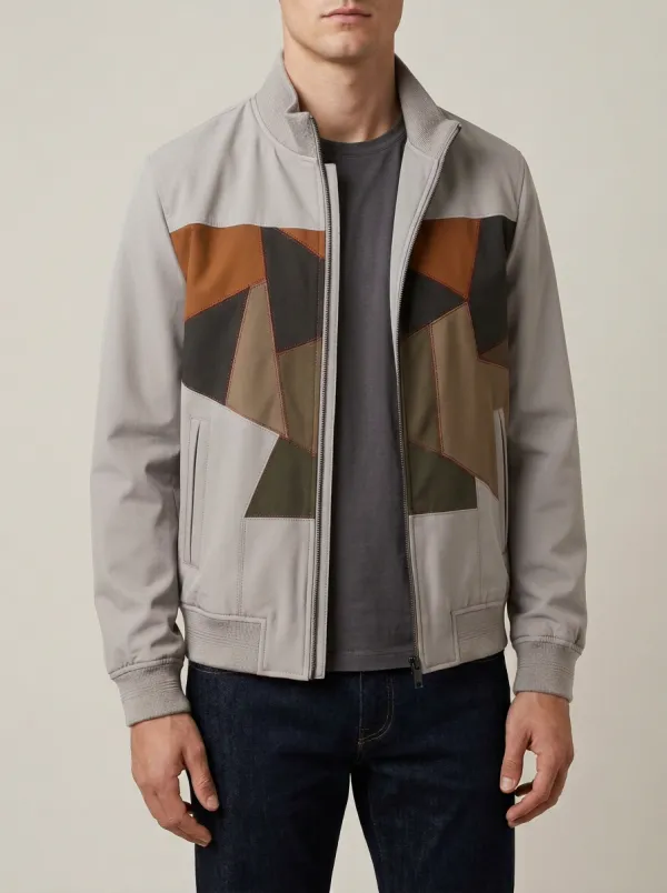 Men's Geometric Colorblock Patchwork Printed Bomber Jacket