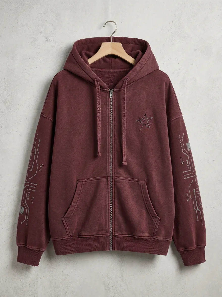 Unisex Streetwear Star Circuit Printed Zip-up Hoodie