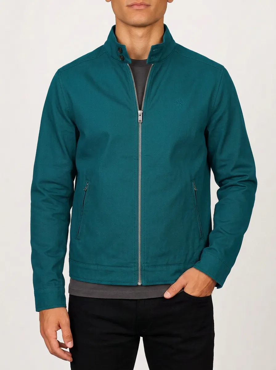 Men's Olive Green Compass Logo Embroidered Zip-Up Jacket