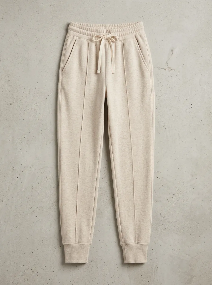Women's Casual Beige Seamed Drawstring Jogger Pants