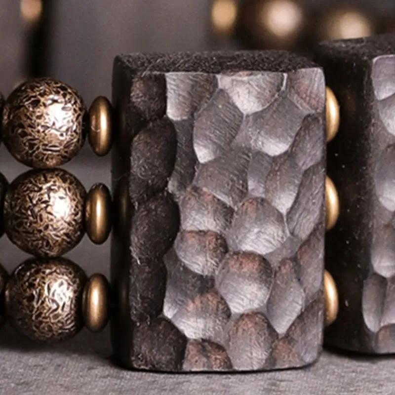 Vintage Ebony Wood Copper Beads Bracelet