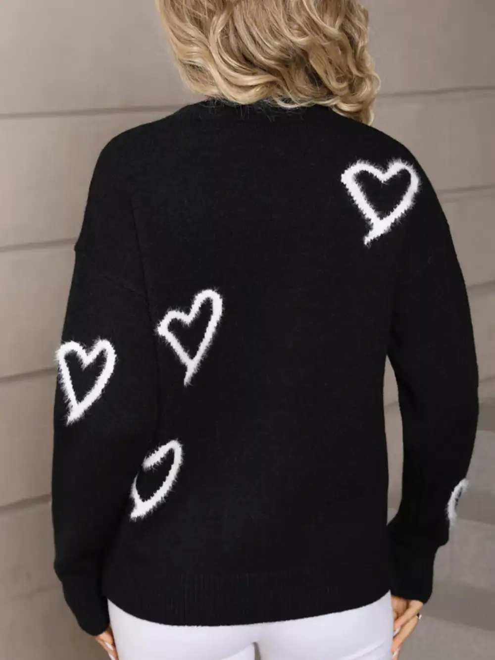 Valentine's Day Heart Print Crew Neck Sweater