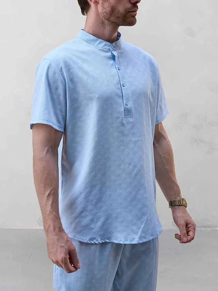 Leisure Jacquard Henley Shirt Pants Set