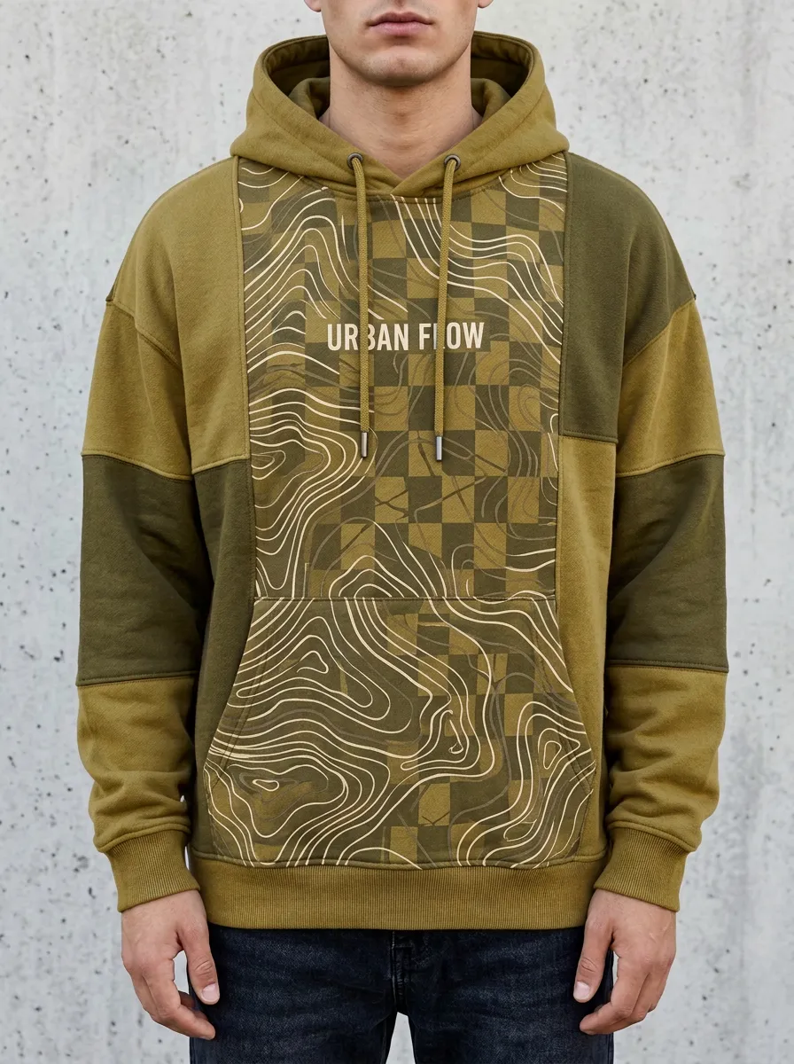 Streetwear Topographic Checkered Men's Graphic Hoodie