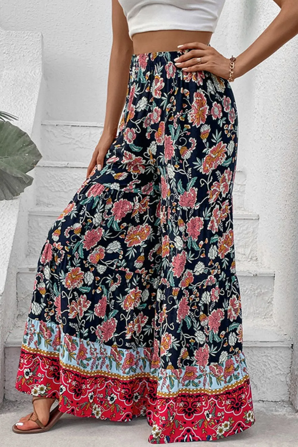Palazzo High Waist Floral Wide Leg Pants