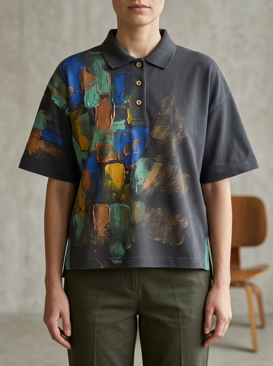 Women's Modern Abstract Oil Painting Art Polo Shirt