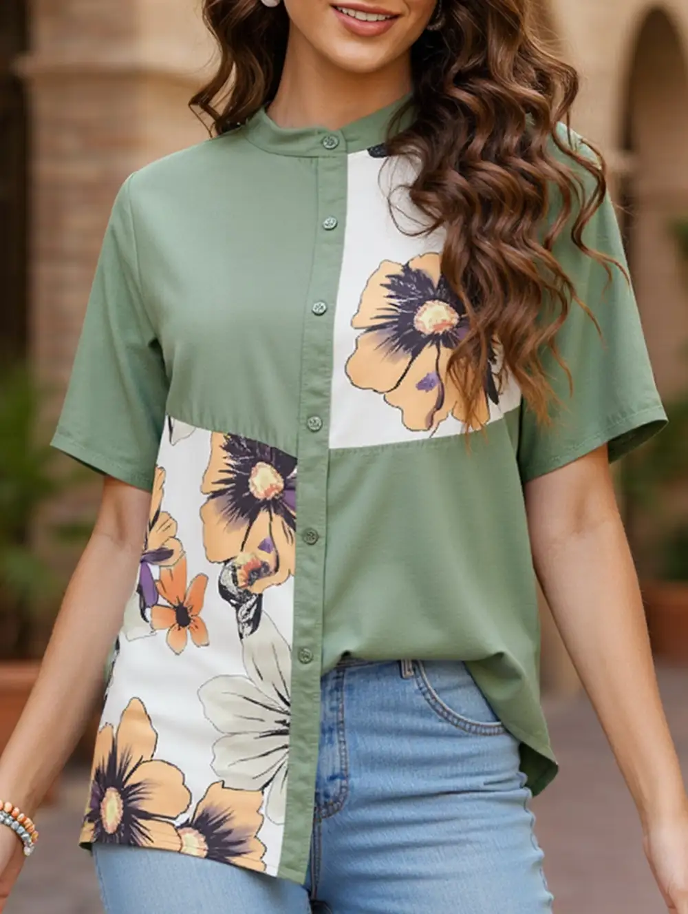 Easy Button Down Floral Blouse