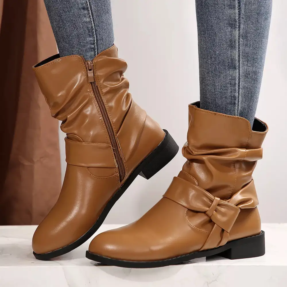 Round Toe Low Heel Boots