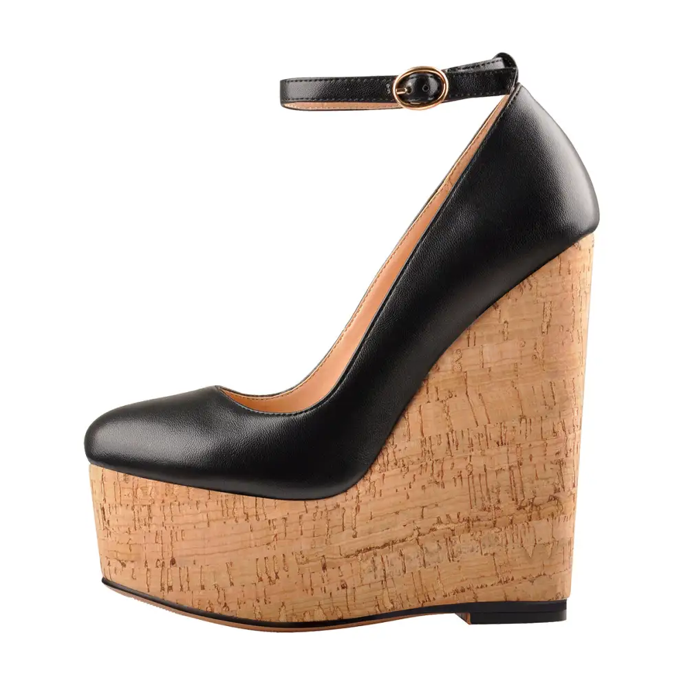 Round Toe Platform High Heel Buckle Strap Pumps