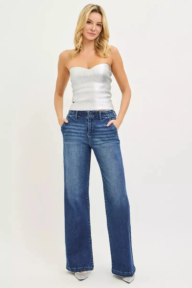 Daytime Denim High Rise Wide Leg Pocketed Jeans