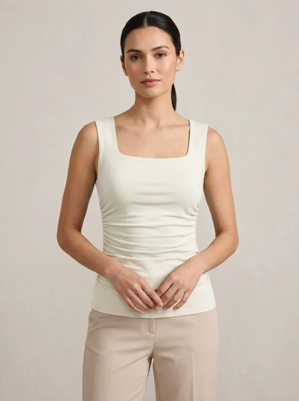 Modern Square-Neck Side-Ruched Ruched Tank Top