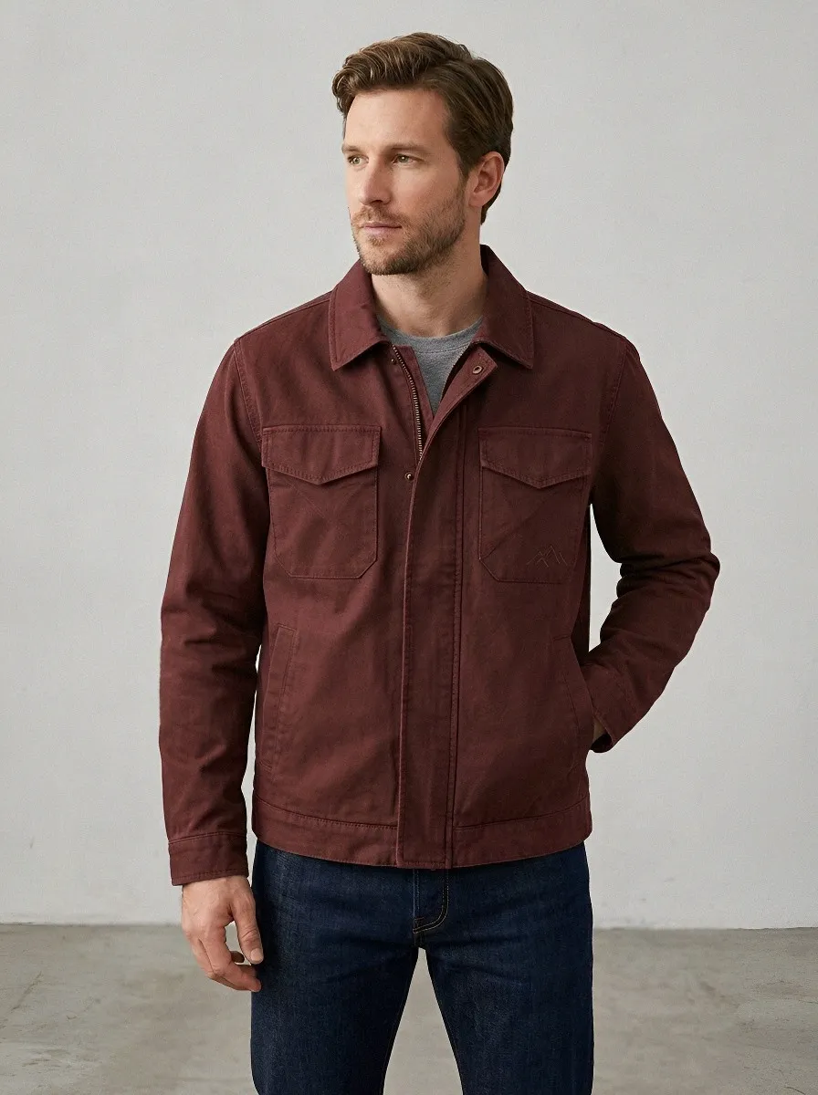 Men's Outdoor Mountain Graphic Embroidered Olive Field Jacket