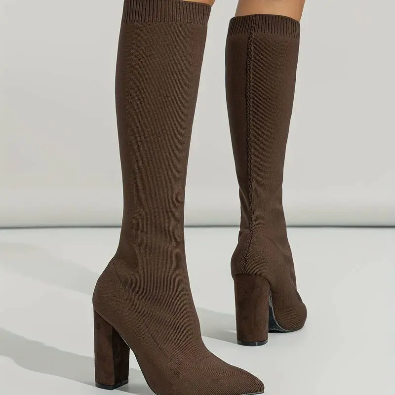 Knit Knee High Sock Boots High Heeled Stretch Boots  Outfits