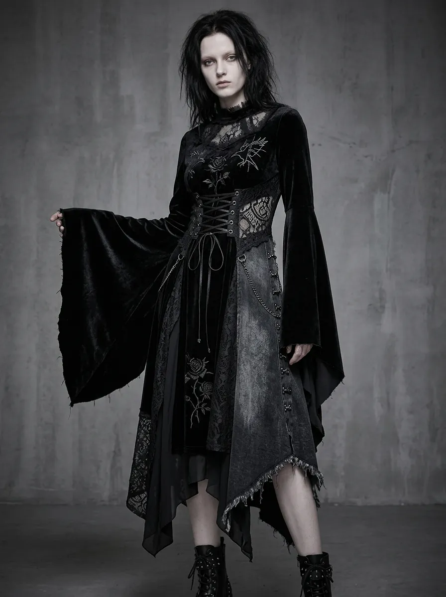 Women's Gothic Rose Lace Bell Sleeve Printed Top