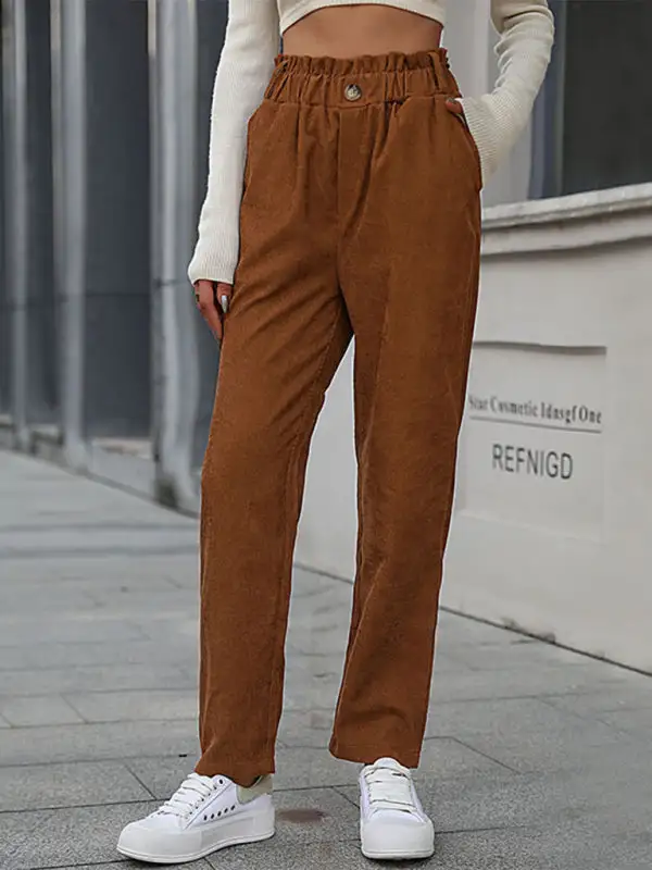Elastic Nine Point Corduroy Straight Pants
