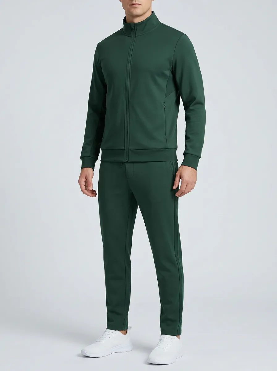 Men's Solid Finish Tracksuit with Zip Front Top