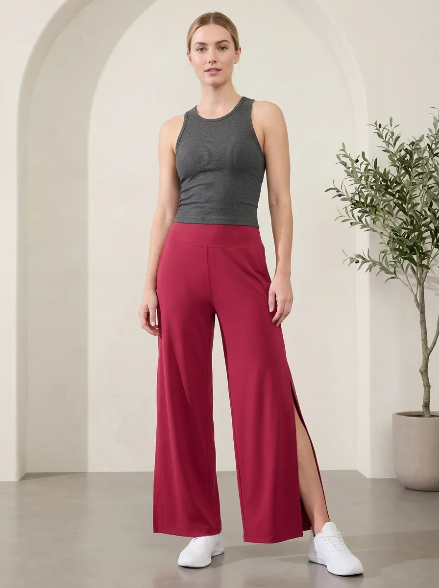Women's Solid Sport Leisure Wide Leg Split Hem Athletic Pants