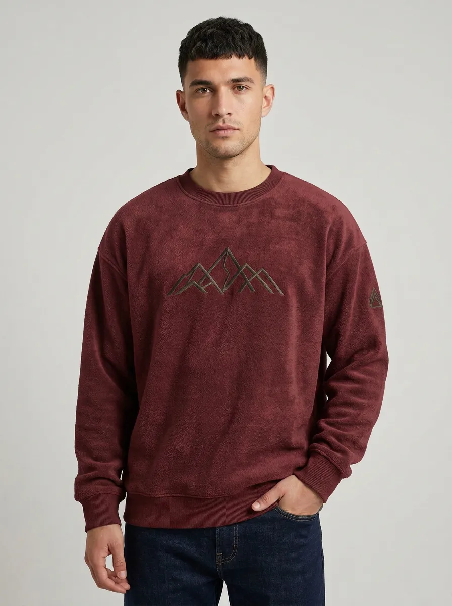Men's Charcoal Grey Outdoor Mountain Graphic Fleece Sweatshirt